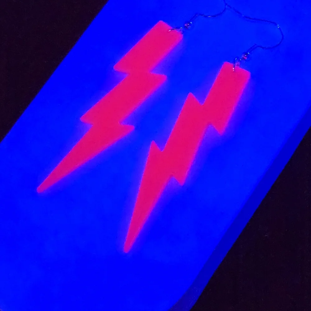 Neon Glow Rave Earrings Party Festival Dangle Lightning Bolt Blacklight 80s NWT